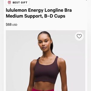 lululemon Energy Longline Bra
Medium Support, B–D Cups